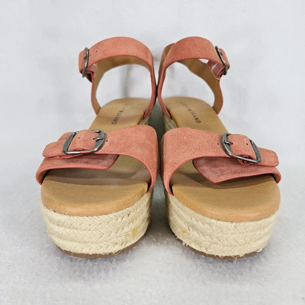 Lucky Brand Espadrille Womens 8 Pink Naveah Platform Wedge Sandals Hemp BOHO